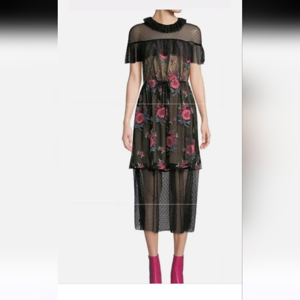 Elliatt Black Mesh Dress with Pink Floral Design
